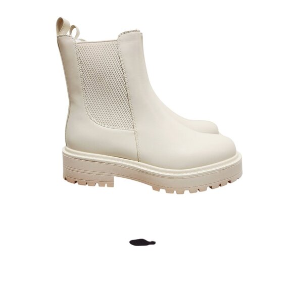 Womens Cream Chelsea Ankle Boots W/ Lug Sole Slip-On Leather Upper Size 9.5 - Picture 4 of 13